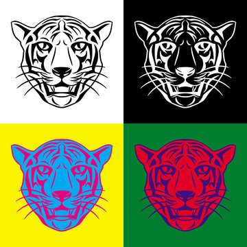 Tiger head tattoo 4 color