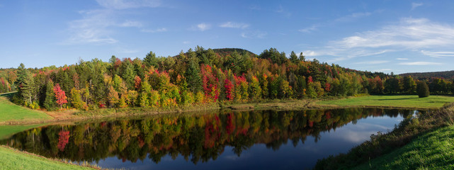 Reflections on pond fall foliage panorama