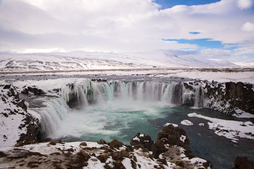 Obraz premium Waterfall Godafoss in wintertime, Iceland