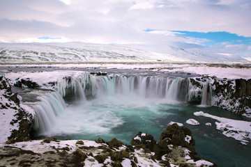 Fototapeta premium Waterfall Godafoss in wintertime, Iceland