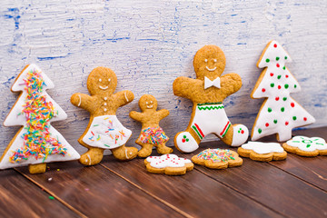 Cookies little men on a wooden table