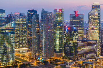 Landscape of the Singapore financial district and business building.