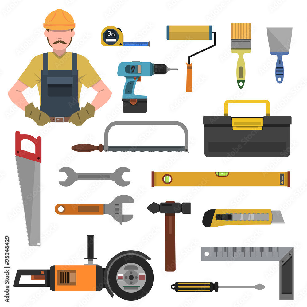 Poster tools flat icons set