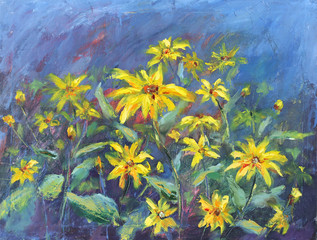 yellow wild flowers, oil painting