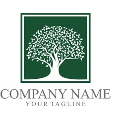 Obraz premium Square Green Oak Tree Logo. Oak tree logo illustration. Vector silhouette of a tree