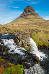 Mount Kirkjufell with the Kirkjufellsfoss in Iceland