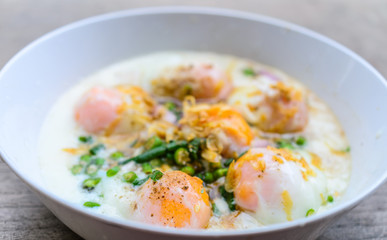 soft boiled egg in mineral water mix in sour & sweet chilli sauce,Thai food