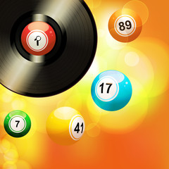 Glowing background with vinyl record and bingo balls