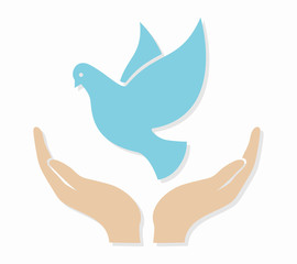 Vector dove in hand logo or icon