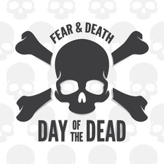 Day of the dead print. Skull and bones logo or icon