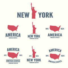Collection of New York, America, USA icon or logo.  Set of