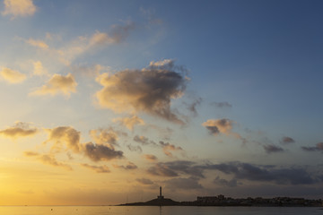 Dawn and lighthouse. Cabo de Palos, Cartagena, Región de Murcia, Spain