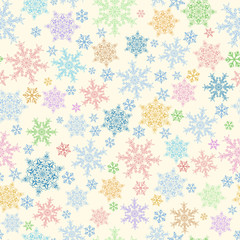 Seamless pattern of snowflakes, multicolored on beige