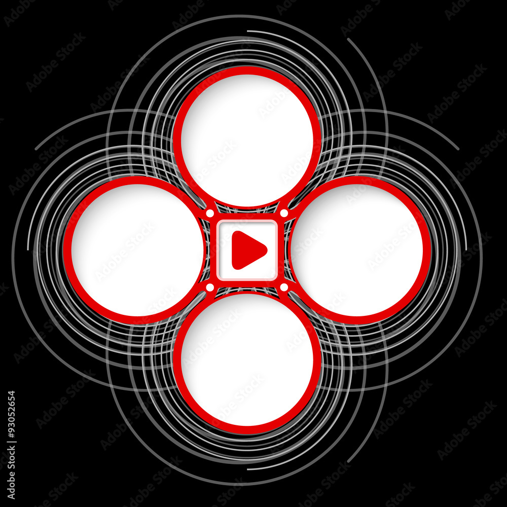 Poster four colored circular frames for your text and play symbol