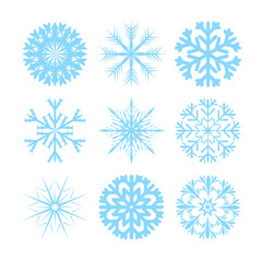 Vector modern snowflakes flat icons set