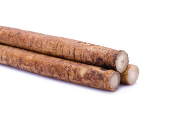 Fresh Burdock roots on white background