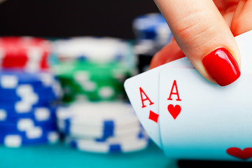 Two aces and gambling chips