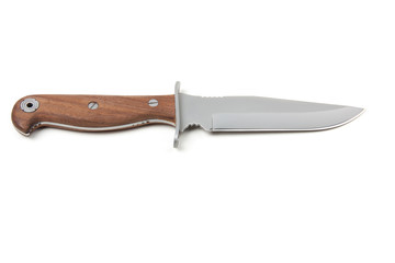 hunting knife with wooden handle, isolated