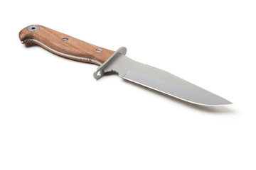 hunting knife with wooden handle, isolated