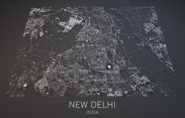Cartina New Delhi, India, vista satellitare, sezione 3d