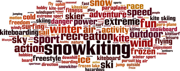 Snowkiting word cloud concept. Vector illustration