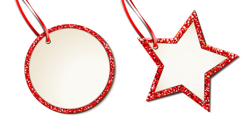 Etiketten Set mit rotem Glitzerrand
