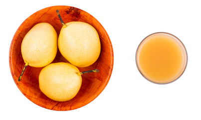 Pear and juice on a white background