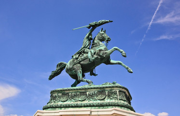 Statue of the rider on a blue sky background on the Vienna