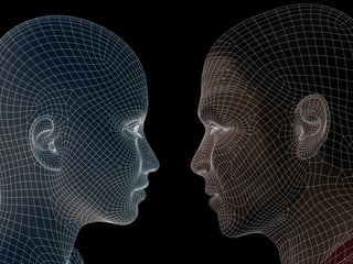 Obraz premium Conceptual wireframe mesh man woman face