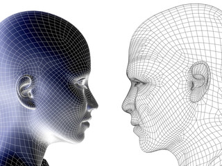 Conceptual wireframe mesh man woman face