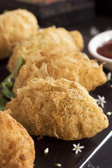 Lacy Taro Puffs with Pork Filling. Non sharpen file