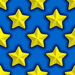 seamless pattern with yellow stars on blue background