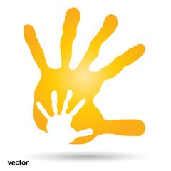 Vector conceptual mother and child yellow hand print isolated