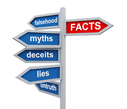 3d roadsign of facts vs lies wordcloud