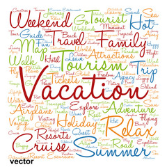 Vector conceptual tourism or travel  word cloud