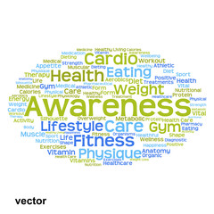 Vector concept or conceptual abstract health diet or sport word cloud or wordcloud isolated on white background