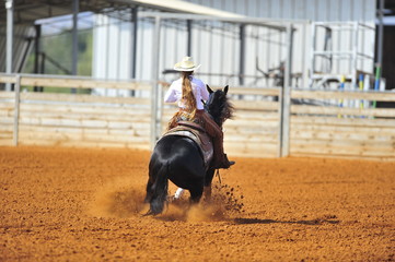 The rider is sliding with a horse