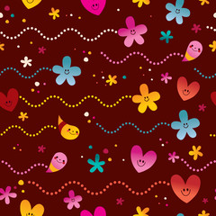 cute hearts and flowers seamless pattern