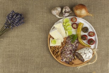 Delicious specialty food, salami with walnuts. Refreshments for important guests. Traditional...