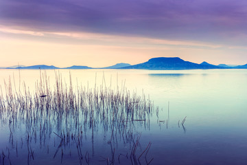 Beautiful sunset in lake Balaton