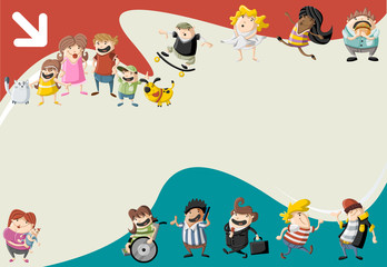 Obraz na płótnie Canvas Template for advertising brochure with cute happy cartoon people