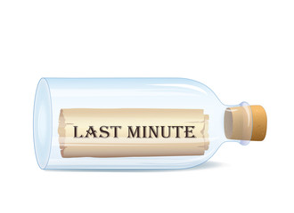 Bottle with Last Minute message 
Vector illustration isolated on white background 
