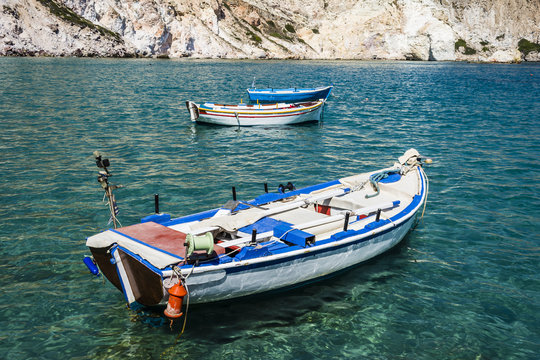 Traditional fishing boats in Milos island Greece