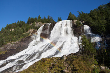 Waterfall with rainbow in norway
