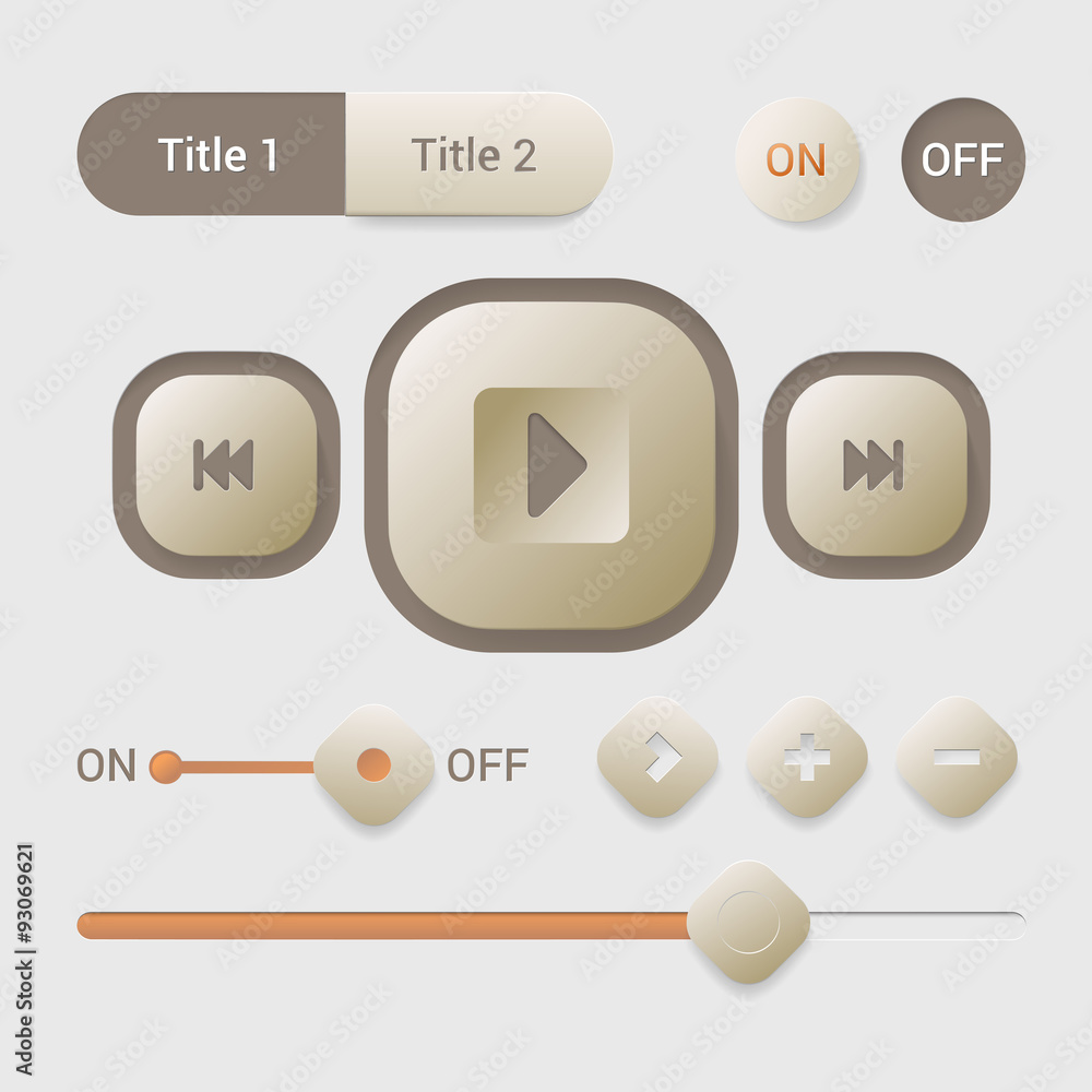 Poster player interface app vector design: mobile phone tablet buttons