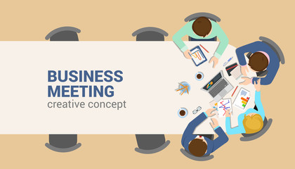 Office business vector flat concept: meeting working top view