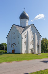 Fototapeta na wymiar Old Russian Orthodox church of the Transfiguration on Ilyina in Novgorod on a summer day