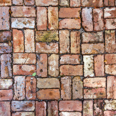 floor with old  red brick stones