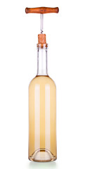 Elegant bottle of white wine with corkscrew