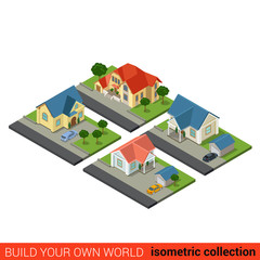 Family country house flat 3d isometric vector building